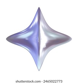 Elemento metálico cromado 3d star. Forma holográfica plateada y púrpura. Vector cromado 3d para diseño futurista y de los años 90