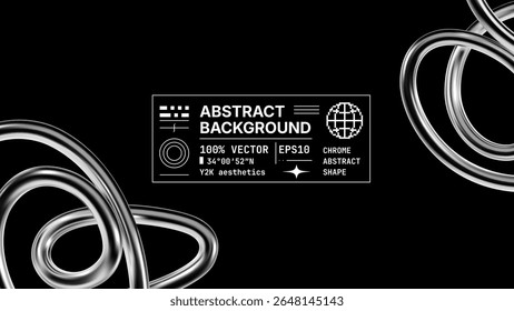 Fundo abstrato cromado com formas 3d brilhantes feitas de tubos metálicos torcidos. Formas de fio futurista no estilo estético y2k, design de metal suave e reflexivo
