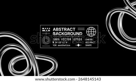Chrome abstract background with glossy 3d shapes made of twisted metallic tubes. Futuristic wire forms in y2k aesthetic style, smooth and reflective metal design