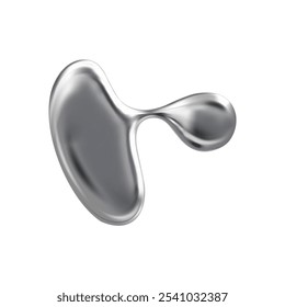 Chrome Abstract liquid shape or drop with melted, silver texture. Vector illustration. Element for retro futuristic design in Y2K style. Isolated white background.