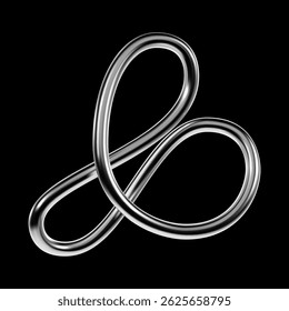 Chrome abstract wireform shape with fluid metallic lines in Y2K style. Glossy 3D object with folded contour and techno aesthetics. Isolated digital element for futuristic and creative design