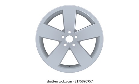 Chrome alloy car wheel disk  with five bolt holes isolated on white background