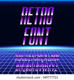 Chrome Alphabet in 80s Retro Futurism style. Vector Illustration