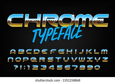 Chrome alphabet font. Chrome effect modern letters and numbers. Stock vector typeface for your typography design.