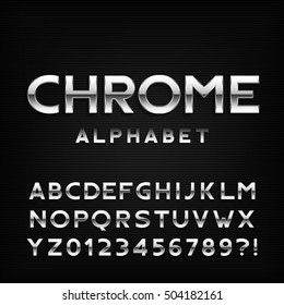 Chrome Alphabet Font. Metal Effect Italic Letters And Numbers. Stock Vector Typography For Your Design.