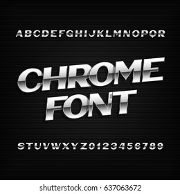 Chrome Alphabet Font. Metal Effect Letters And Numbers On A Dark Background. Stock Vector Typeset For Your Design.