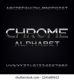 Chrome Alphabet Font. Metallic Effect Letters And Numbers. Stock Vector Typeface For Your Design.