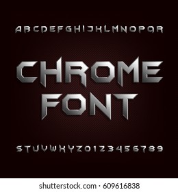 Chrome Alphabet Font. Metallic Effect Letters And Numbers. Stock Vector Typeface For Your Design.