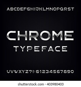 Chrome Alphabet Font. Modern Metallic Letters And Numbers On The Dark Background. Stock Vector Typeface For Your Design.