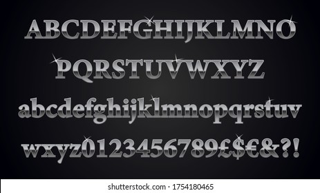 Chrome alphabet vector font on a dark background