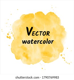 Plantilla redonda vectorial de color amarillo ámbar, cromado, marco de texto, elemento de diseño. Forma de círculo desigual con manchas de acuarela, salpicaduras. Fondo pintado. Relleno abstracto dibujado a mano, textura.