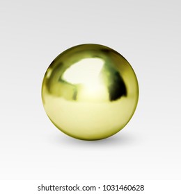 Chrome ball realistic isolated on white background. Spherical 3D golden orb with transparent glares and highlights for decoration. Jewelry gemstone. Vector Illustration for your design and business.