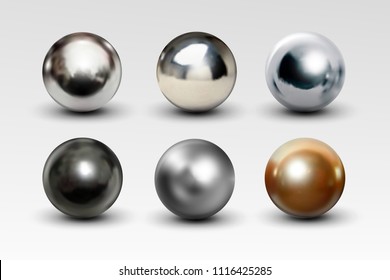Chrome ball set realistic isolated on white background. Spherical 3D orb with transparent glares and highlights for decoration. Jewelry gemstone. Vector Illustration for your design and business.