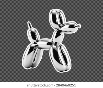 Chrome balloon dog with halftone texture and playful sculptural forms. Glossy metallic design perfect for party and pop-art products.