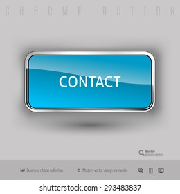 Chrome button contact with color plastic inside. Elegant design elements.