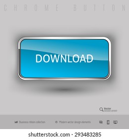 Chrome button download with color plastic inside. Elegant design elements.