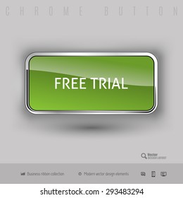 Chrome button free trial with color plastic inside. Elegant design elements.