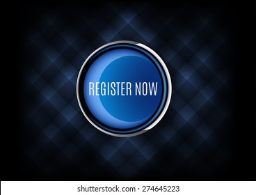 Chrome button REGISTER NOW with plastic elements. Vector icons.