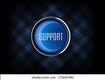 Chrome button SUPPORT with plastic elements. Vector icons.
