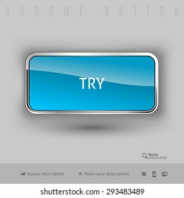 Chrome button try with color plastic inside. Elegant design elements.