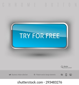 Chrome button try for free with color plastic inside. Elegant design elements.