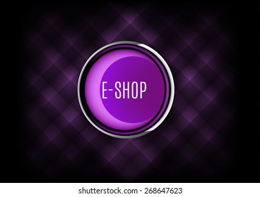 Chrome buttons E-SHOP with plastic elements. Vector icons.