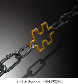 Chrome chain with a gold link puzzle and shadow 
