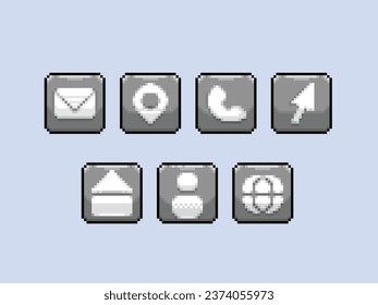 conjunto de iconos de contacto cromado en el estilo de arte de píxeles