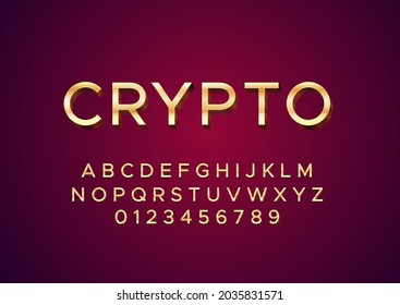 chrome gold style vector font with uppercase and digit number