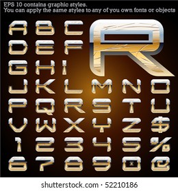 Chrome and gold typeface. Scratched. File contains graphic styles available in the Illustrator 10 + You can apply the styles to any of you own fonts or objects
