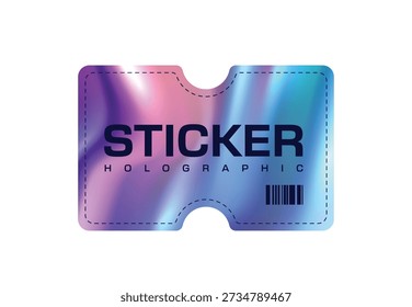 Chrome gradient hologram Y2K premium quality product sticker or label. Official certificate hologram sticker, authenticity guarantee vector label. Premium quality tag with clothing seam and barcode