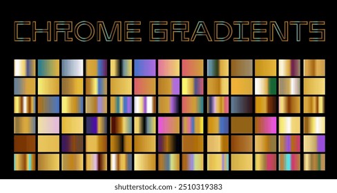 Chrome gradients in vibrant holographic colors for design and vector illustrations.