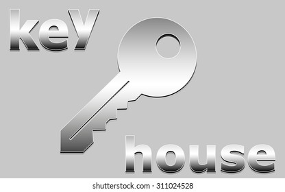 Chrome house key. Vector illustration.

