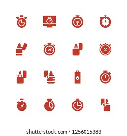 chrome icon set. Collection of 16 filled chrome icons included Lighter, Chronometer