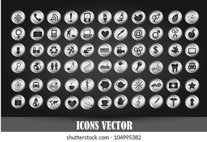 chrome icons over black background. vector illustration