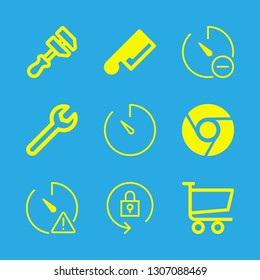 chrome icons set with stopwatch, chrome logo and shopping cart outline vector set