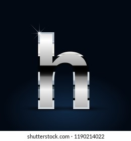 Chrome letter H lowercase. Vector font isolated on black background