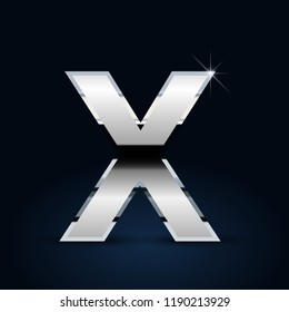 Chrome letter X uppercase. Vector font isolated on black background