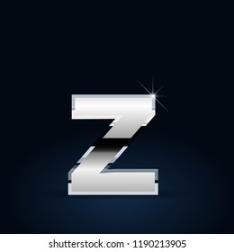 Chrome letter Z lowercase. Vector font isolated on black background
