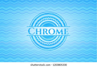 Chrome light blue water wave emblem background.