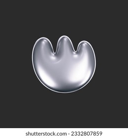 Chrome liquid 3d flower shape in y2k style isolated on a dark background. Render of 3d metal silver flower with melting fluid form in aesthetic futuristic style. 3d vector y2k illustration