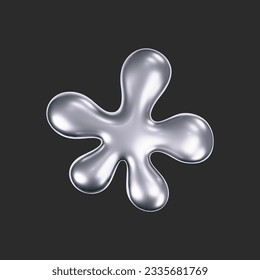 Chrome liquid 3d shape in y2k style isolated on a dark background. Render of 3d metal silver melting fluid form in aesthetic futuristic style. 3d vector y2k illustration