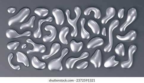 Chrome liquid 3d shapes in y2k style isolated on a black background. Render of 3d metal silver element, melt fluid form in retro aesthetic and futuristic style. 3d vector y2k illustration