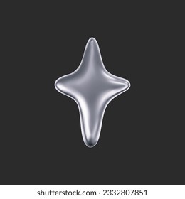 Chrome liquid 3d star shape in y2k style isolated on a dark background. Render of 3d metal silver star with melting fluid form in aesthetic futuristic style. 3d vector y2k illustration