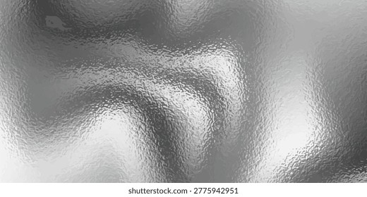 Chrome liquid background. Silver foil with grainy texture. Frost glass, chrome rough metal, effect foil paper, glitter glossy surface. Curtain gray hologram gradient noise bg. Vector illustration