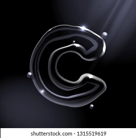 Chrome or lisuid alphabet. Metallic font effect