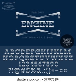 Chrome logotype for retro motor show. Vector set of letters, numbers and symbols. 