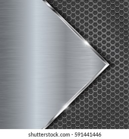 Chrome metal background with perforation. Vector 3d illustration