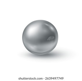 Chrome metal ball isolated on white background. Vector 3d silver bead, steel sphere, metallic bearing or glossy grey bubble with shadow