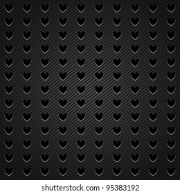 Chrome metal surface, background perforated in shape heart
